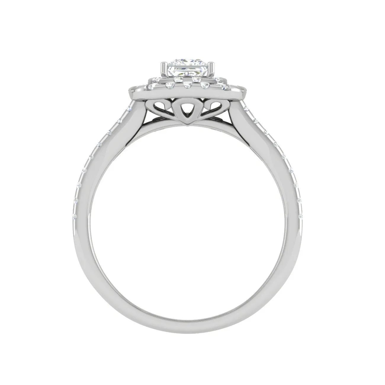 0.30 cts. Princess Cut Solitaire Double Halo Split Shank Platinum Engagement Ring JL PT JRW1513MM