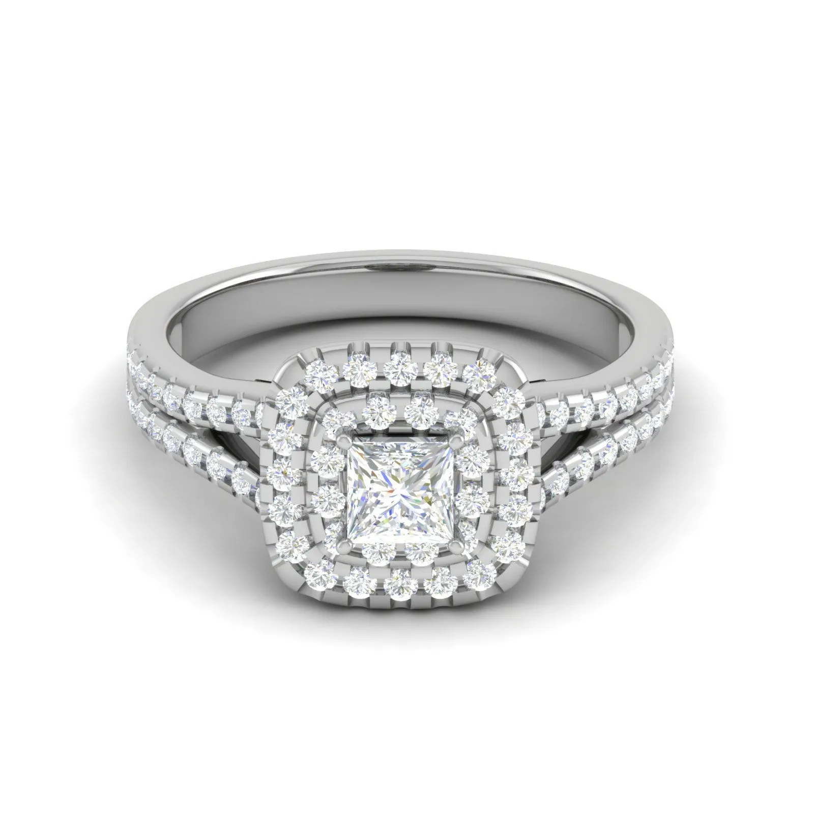 0.30 cts. Princess Cut Solitaire Double Halo Split Shank Platinum Engagement Ring JL PT JRW1513MM