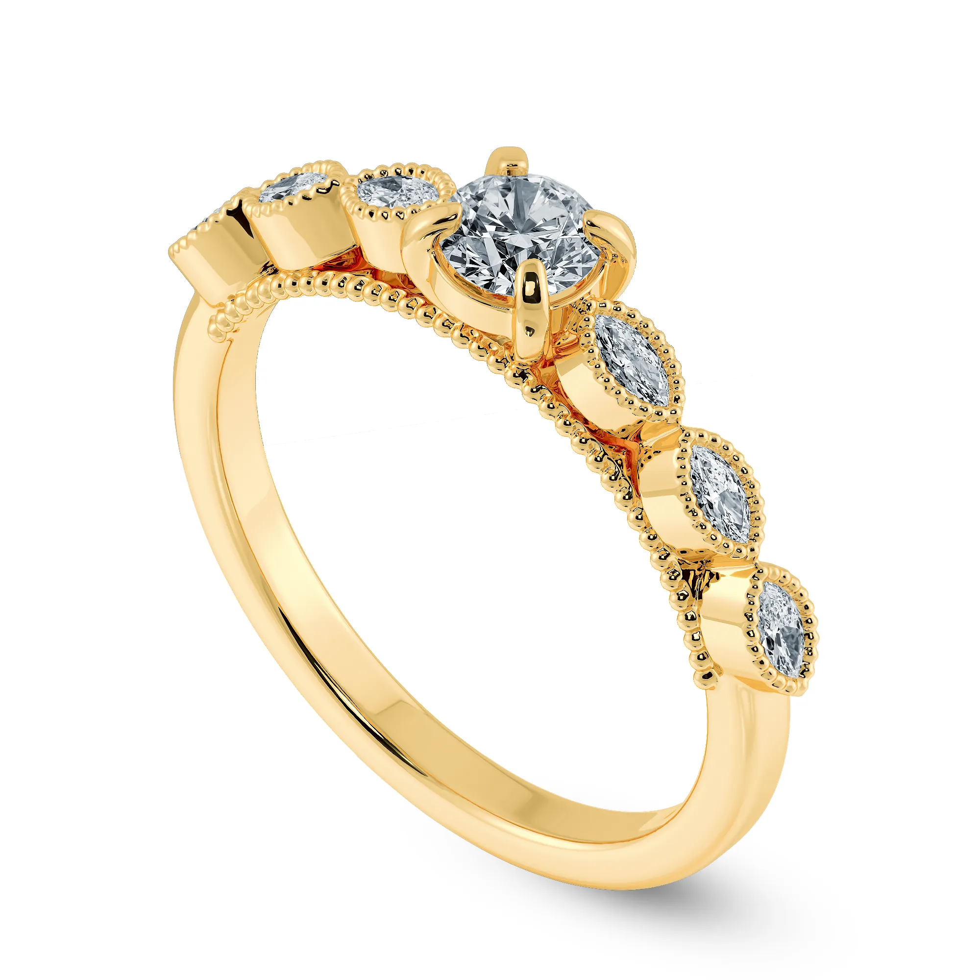 0.30cts. Solitaire with Marquise Cut Diamond Accents 18K Yellow Gold Ring JL AU 2011Y