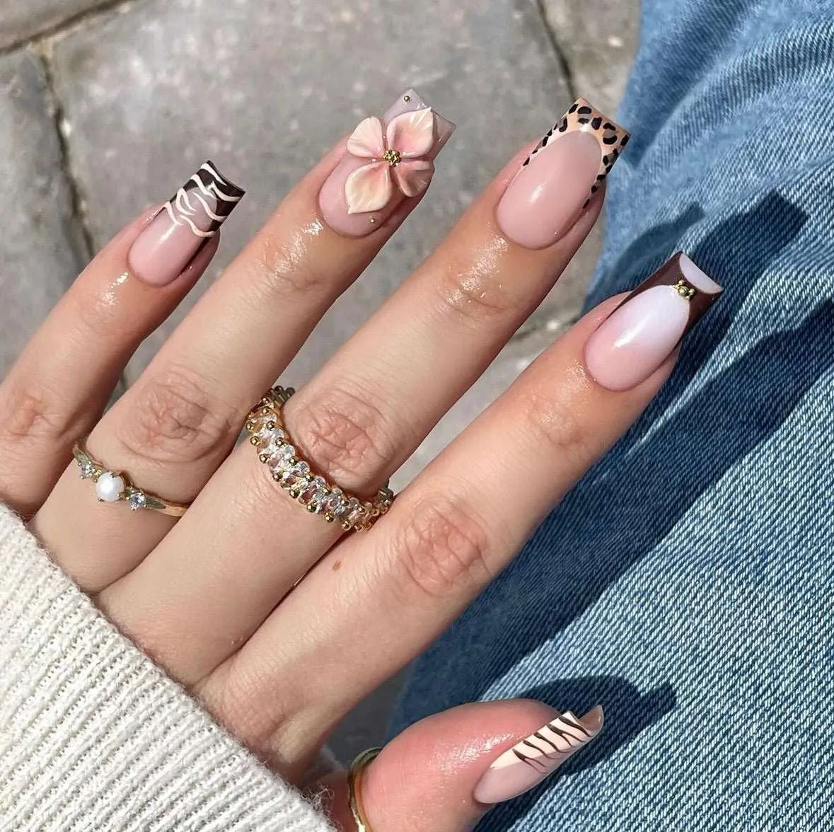 Autumn Embossed French Tip Square Nails