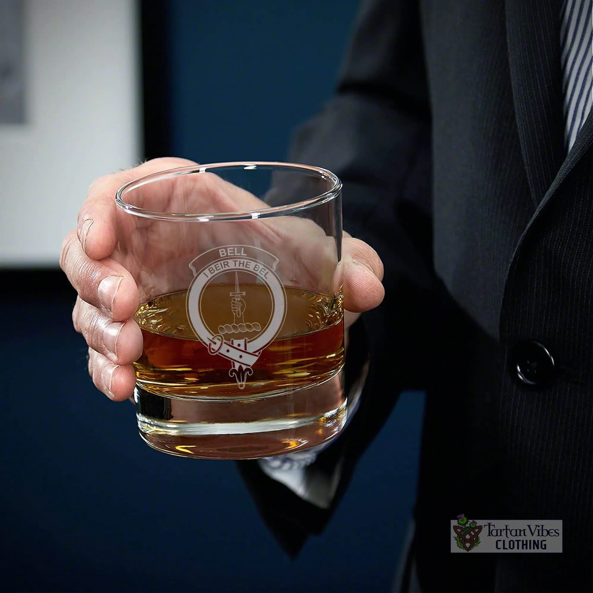 Bell Family Crest Engraved Whiskey Glass