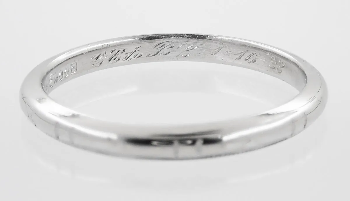 J.R. Wood Etched Vintage Wedding Ring in Platinum - 1930's Art Deco Band