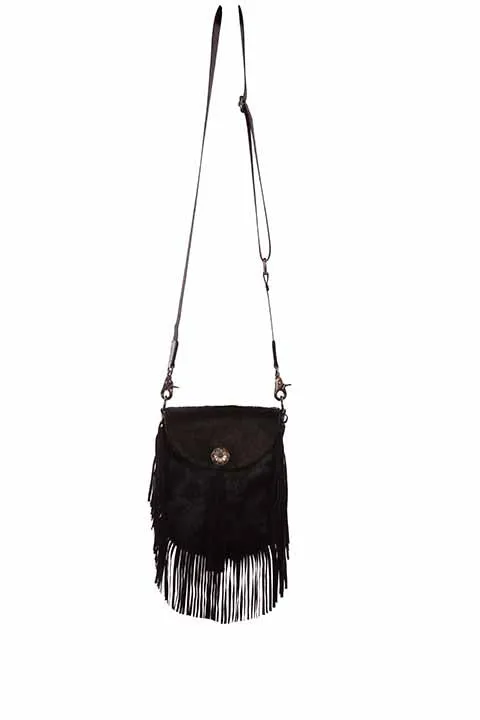 Scully Black Hair on Hide Leather Fringe Crossbody Bag